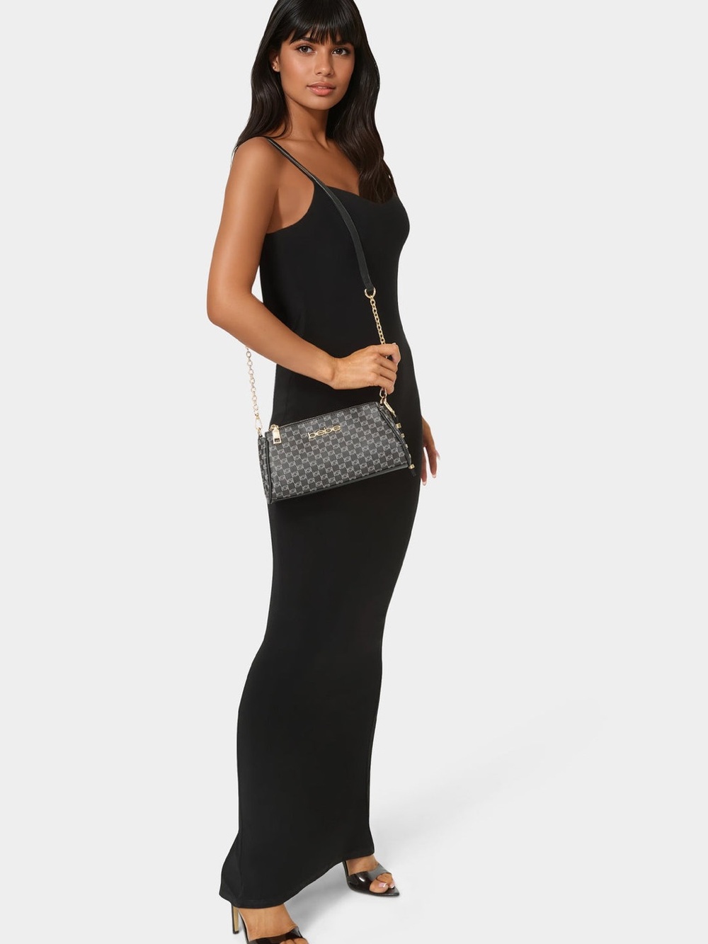 bebe ADELA MONOGRAM BAGUETTE CROSSBODY
